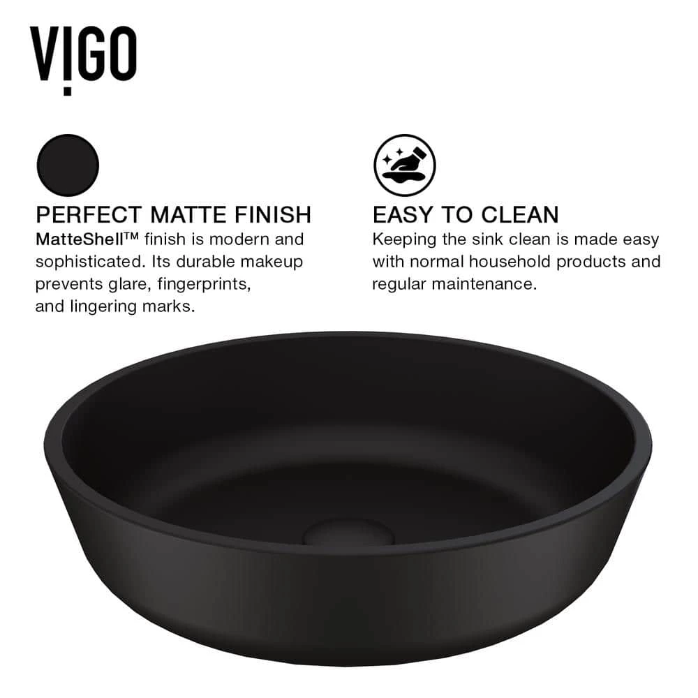 VIGO Matte Shell Modus Glass Round Vessel Bathroom Sink in Black 9 VIGO Matte Shell Modus Glass Round Vessel Bathroom Sink in Black - Image 7