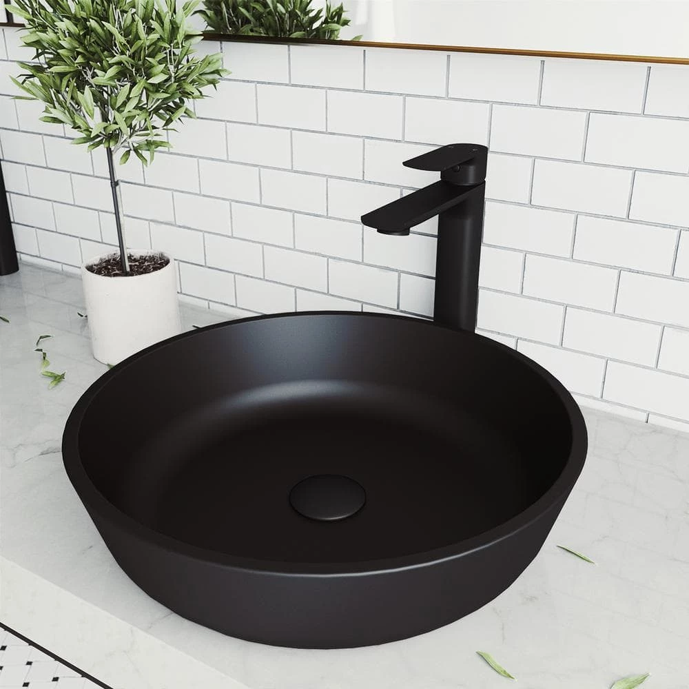 VIGO Matte Shell Modus Glass Round Vessel Bathroom Sink in Black 4 VIGO Matte Shell Modus Glass Round Vessel Bathroom Sink in Black - Image 2