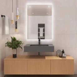 Castellousa Pyramid 30 in. Wall Mount Solid Surface Single-Basin Rectangle Non Vessel Bathroom Sink in Matte Grey -Bathroom Sinks Sales matte gray castellousa wall mount sinks cb gm 2053 30 g 1f 1000