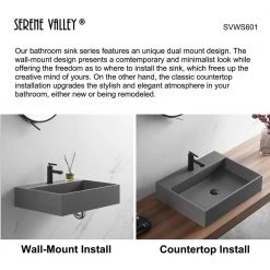 SERENE VALLEY 47 in. Wall-Mount Install or On Countertop Bathroom Sink with Single Faucet Hole in Matte Gray -Bathroom Sinks Sales matte gray wall mount sinks svws601 47gr 1f 1000