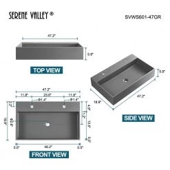 SERENE VALLEY 47 in. Wall-Mount Install or On Countertop Bathroom Sink with Single Faucet Hole in Matte Gray -Bathroom Sinks Sales matte gray wall mount sinks svws601 47gr c3 1000