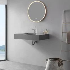 SERENE VALLEY 32 in. Wall-Mount or Countertop Bathroom with Classic Square Bowl Solid Surface in Matte Gray -Bathroom Sinks Sales matte gray wall mount sinks svws612 32gr 1f 1000