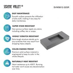 SERENE VALLEY 32 in. Wall-Mount or Countertop Bathroom with Classic Square Bowl Solid Surface in Matte Gray -Bathroom Sinks Sales matte gray wall mount sinks svws612 32gr 4f 1000