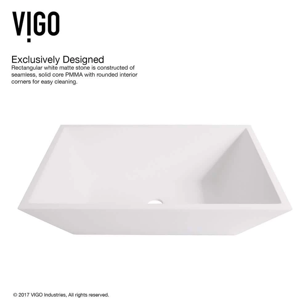 VIGO Matte Stone Vinca Composite Rectangular Vessel Bathroom Sink in White 9 VIGO Matte Stone Vinca Composite Rectangular Vessel Bathroom Sink in White - Image 7