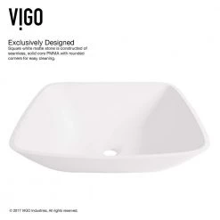 VIGO Matte Stone Hyacinth Composite Square Vessel Bathroom Sink in White -Bathroom Sinks Sales matte stone vigo vessel sinks vg04009 77 1000