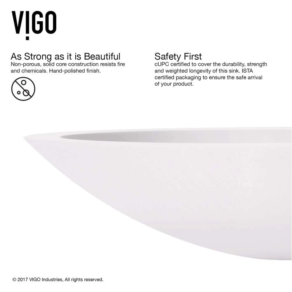 VIGO Matte Stone Wisteria Composite Oval Vessel Bathroom Sink in White 8 VIGO Matte Stone Wisteria Composite Oval Vessel Bathroom Sink in White - Image 6
