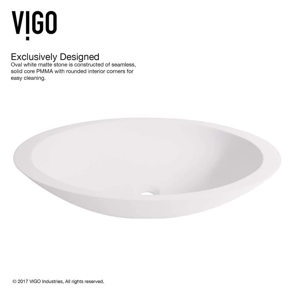 VIGO Matte Stone Wisteria Composite Oval Vessel Bathroom Sink in White 9 VIGO Matte Stone Wisteria Composite Oval Vessel Bathroom Sink in White - Image 7