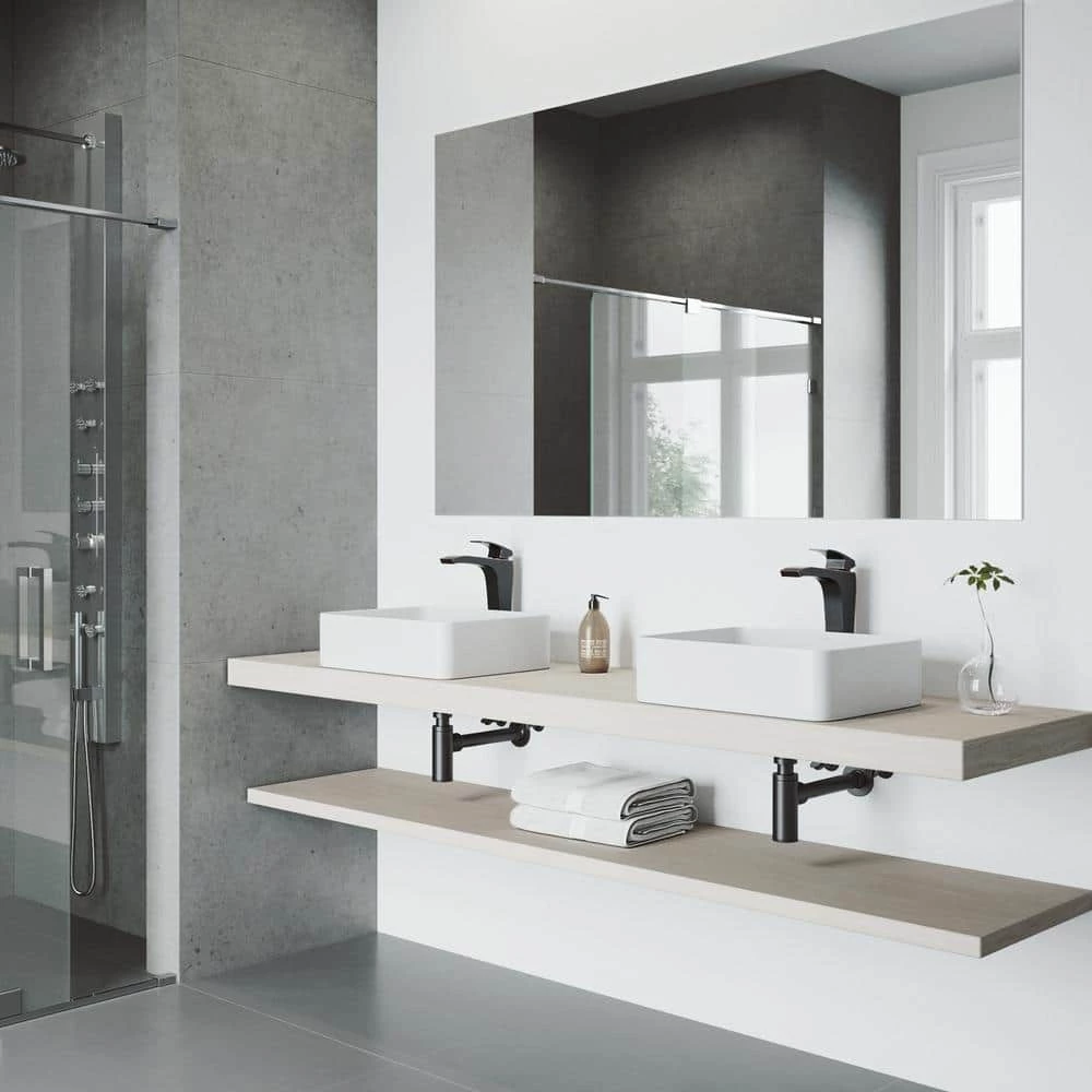 VIGO Matte Stone Jasmine Composite Rectangular Vessel Bathroom Sink in White 5 VIGO Matte Stone Jasmine Composite Rectangular Vessel Bathroom Sink in White - Image 3