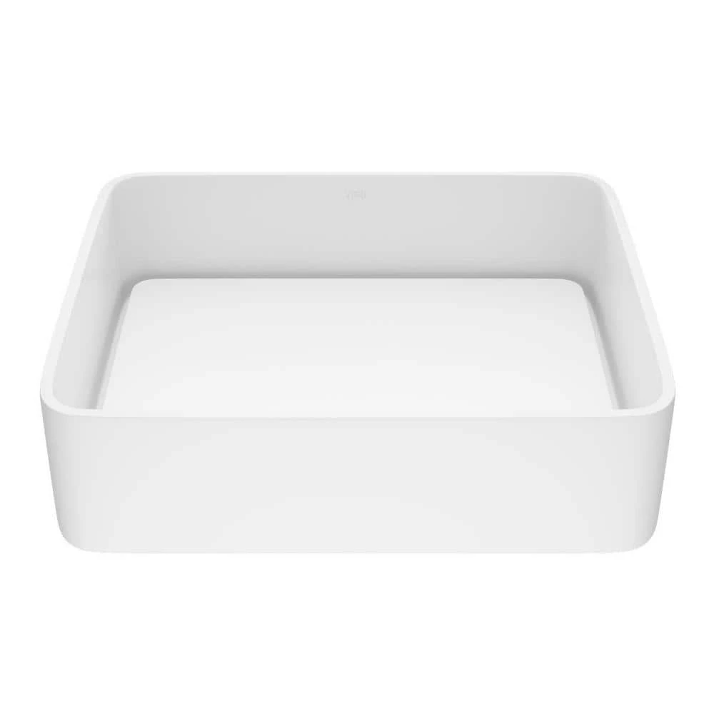 VIGO Matte Stone Jasmine Composite Rectangular Vessel Bathroom Sink in White 3 VIGO Matte Stone Jasmine Composite Rectangular Vessel Bathroom Sink in White