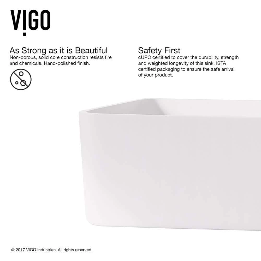VIGO Matte Stone Jasmine Composite Rectangular Vessel Bathroom Sink in White 8 VIGO Matte Stone Jasmine Composite Rectangular Vessel Bathroom Sink in White - Image 6