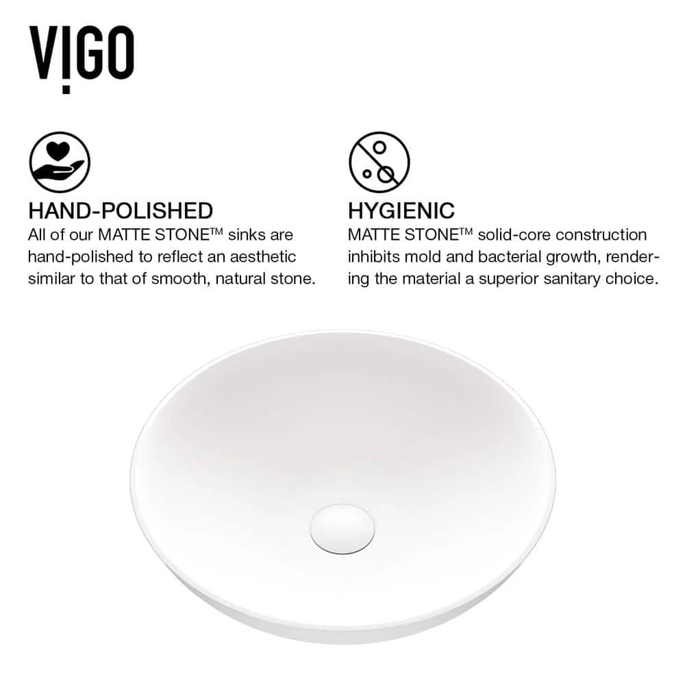 VIGO Matte Stone Lotus Composite Round Vessel Bathroom Sink in White 10 VIGO Matte Stone Lotus Composite Round Vessel Bathroom Sink in White - Image 8