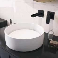 VIGO Matte Stone Anvil Composite Round Vessel Bathroom Sink in White -Bathroom Sinks Sales matte stone vigo vessel sinks vg04016 a0 1000