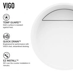 VIGO Matte Stone Starr Composite Round Vessel Bathroom Sink in White -Bathroom Sinks Sales matte stone vigo vessel sinks vg04018 77 1000