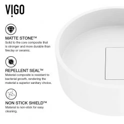 VIGO Matte Stone Bryant Composite Round Vessel Bathroom Sink in White -Bathroom Sinks Sales matte stone vigo vessel sinks vg04019 66 1000