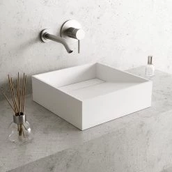 VIGO Matte Stone Starr Composite Square Vessel Bathroom Sink in White -Bathroom Sinks Sales matte stone vigo vessel sinks vg04022 31 1000