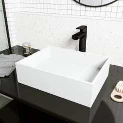 VIGO Matte Stone Montauk Composite Rectangular Vessel Bathroom Sink in White -Bathroom Sinks Sales matte stone vigo vessel sinks vg04023 40 1000