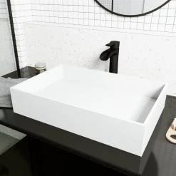 VIGO Matte Stone Montauk Composite Grand Rectangular Vessel Bathroom Sink in White -Bathroom Sinks Sales matte stone vigo vessel sinks vg04026 40 1000