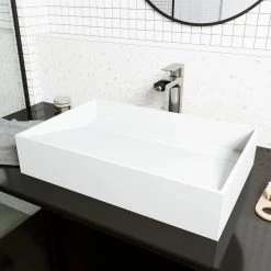 VIGO Matte Stone Starr Composite Grand Rectangular Vessel Bathroom Sink in White -Bathroom Sinks Sales matte stone vigo vessel sinks vg04028 40 1000