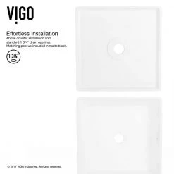 VIGO Matte Stone Dianthus Composite Square Vessel Bathroom Sink in White with Faucet and Pop-Up Drain in Matte Black -Bathroom Sinks Sales matte stone vigo vessel sinks vgt1092mb 1d 1000