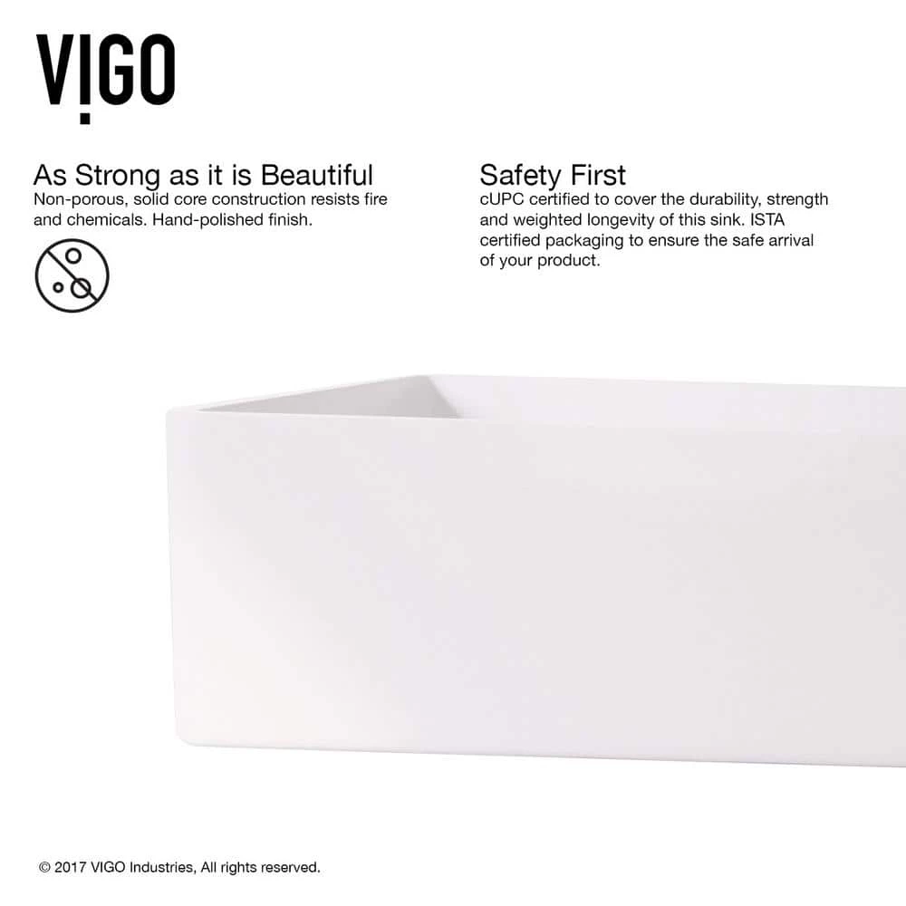 VIGO Matte Stone Magnolia Composite Rectangular Vessel Bathroom Sink in White with Niko Faucet and Pop-Up Drain in Chrome 7 VIGO Matte Stone Magnolia Composite Rectangular Vessel Bathroom Sink in White with Niko Faucet and Pop-Up Drain in Chrome - Image 5