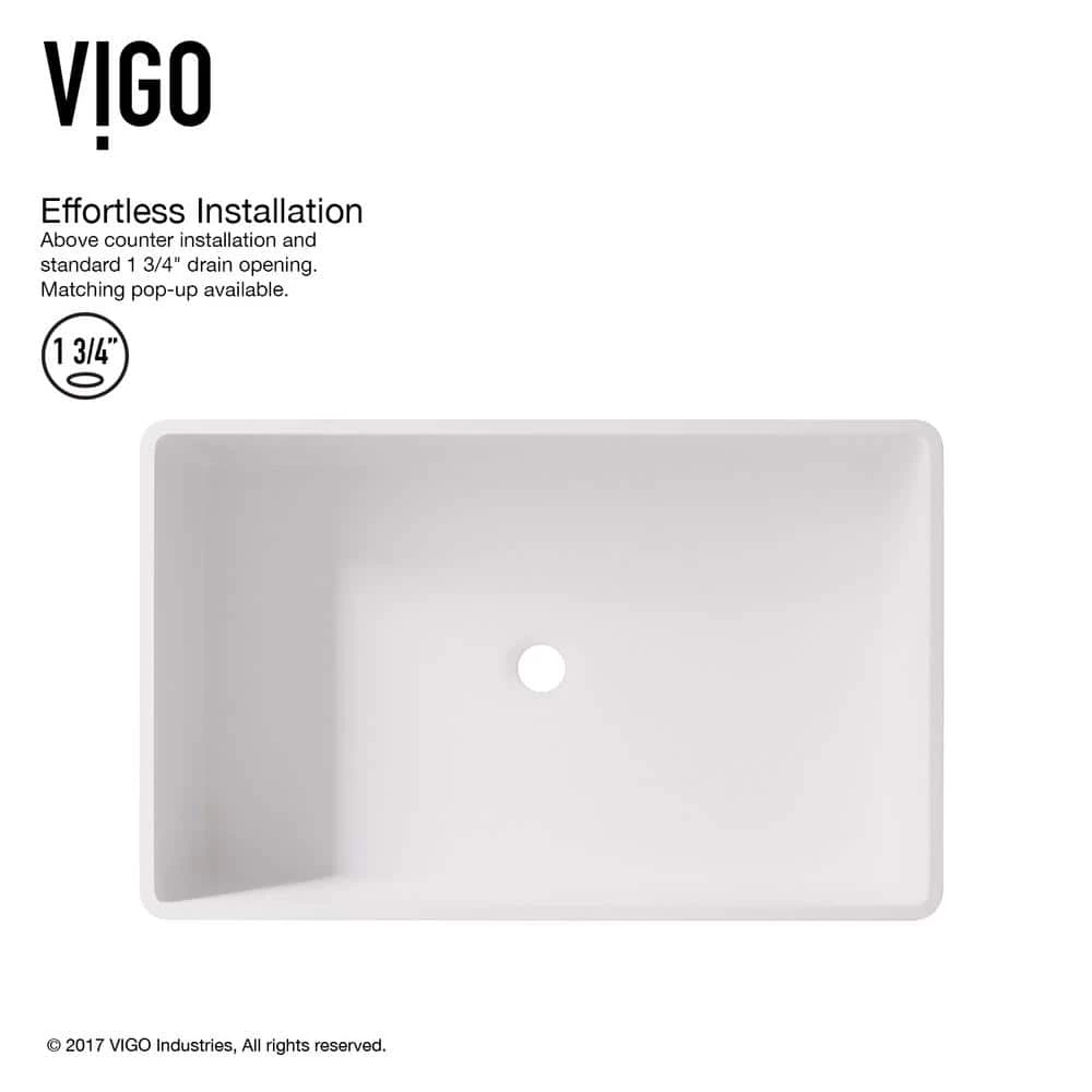 VIGO Matte Stone Magnolia Composite Rectangular Vessel Bathroom Sink in White with Niko Faucet and Pop-Up Drain in Chrome 6 VIGO Matte Stone Magnolia Composite Rectangular Vessel Bathroom Sink in White with Niko Faucet and Pop-Up Drain in Chrome - Image 4