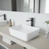 VIGO Matte Stone Marigold Composite Rectangular Vessel Bathroom Sink in White with Faucet and Pop-Up Drain in Matte Black