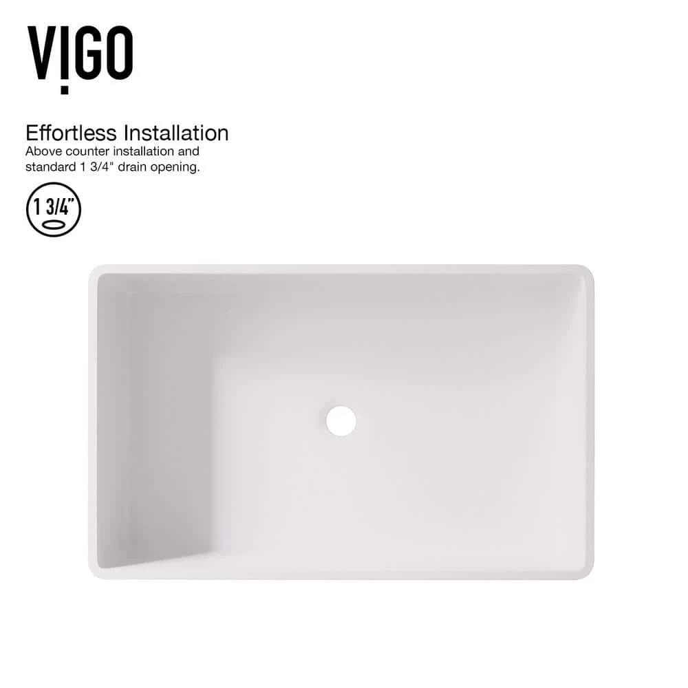 VIGO Matte Stone Magnolia Composite Rectangular Vessel Bathroom Sink in White with Faucet and Pop-Up Drain in Matte Black 7 VIGO Matte Stone Magnolia Composite Rectangular Vessel Bathroom Sink in White with Faucet and Pop-Up Drain in Matte Black - Image 5