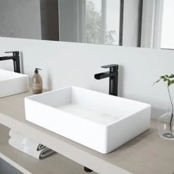 VIGO Matte Stone Magnolia Composite Rectangular Vessel Bathroom Sink in White with Faucet and Pop-Up Drain in Matte Black 17 VIGO Matte Stone Magnolia Composite Rectangular Vessel Bathroom Sink in White with Faucet and Pop-Up Drain in Matte Black -Bathroom Sinks Sales matte stone vigo vessel sinks vgt944 40 1000