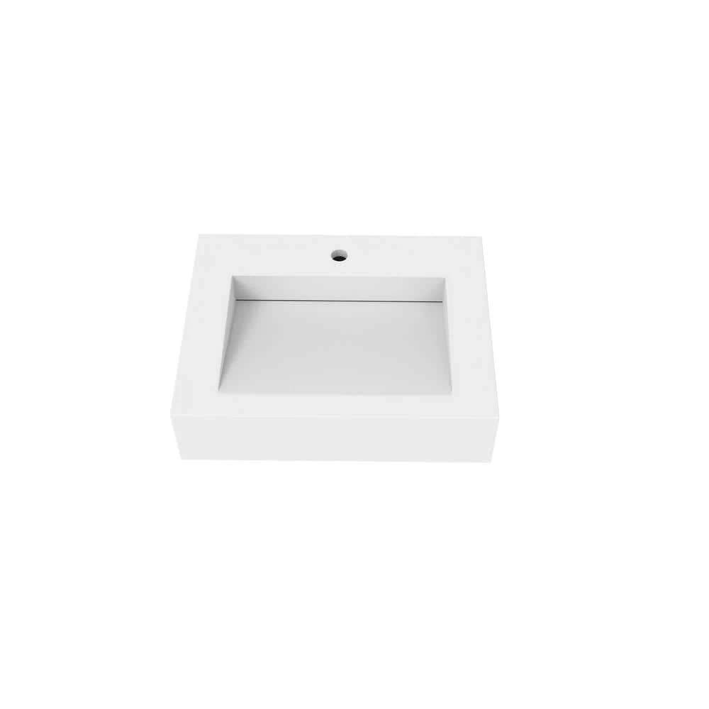 Castellousa Pyramid 24 in. Wall Mount Solid Surface Single Basin Rectangle Bathroom Sink in Matte White 3 Castellousa Pyramid 24 in. Wall Mount Solid Surface Single Basin Rectangle Bathroom Sink in Matte White