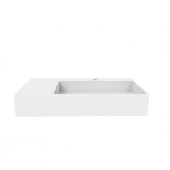 Castellousa Juniper 30 in. Wall Mounted Solid Surface Right Side Basin Rectangle Non Vessel Bathroom Sink in Matte White -Bathroom Sinks Sales matte white castellousa wall mount sinks cb gm 2056 30 r 1f 1000