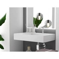Castellousa Juniper 30 in. Wall Mounted Solid Surface Right Side Basin Rectangle Non Vessel Bathroom Sink in Matte White -Bathroom Sinks Sales matte white castellousa wall mount sinks cb gm 2056 30 r 44 1000