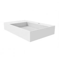 Castellousa Juniper 30 in. Wall Mounted Solid Surface Right Side Basin Rectangle Non Vessel Bathroom Sink in Matte White -Bathroom Sinks Sales matte white castellousa wall mount sinks cb gm 2056 30 r 4f 1000
