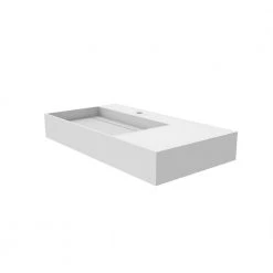 Castellousa Juniper 35.43 in. Wall Mount Solid Surface Left Side Basin Rectangle Non Vessel Bathroom Sink in Matte White -Bathroom Sinks Sales matte white castellousa wall mount sinks cb gm 2056 l 4f 1000