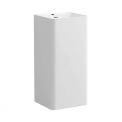 MEDUNJESS Kendall Bathroom Square Solid Surface Basin Pedestal Sink in Matte White with Overflow Drain -Bathroom Sinks Sales matte white medunjess pedestal sinks fs501 425 1f 1000