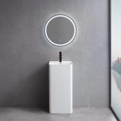 MEDUNJESS Kendall Bathroom Square Solid Surface Basin Pedestal Sink in Matte White with Overflow Drain -Bathroom Sinks Sales matte white medunjess pedestal sinks fs501 425 44 1000