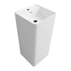MEDUNJESS Kendall Bathroom Square Solid Surface Basin Pedestal Sink in Matte White with Overflow Drain -Bathroom Sinks Sales matte white medunjess pedestal sinks fs501 425 fa 1000