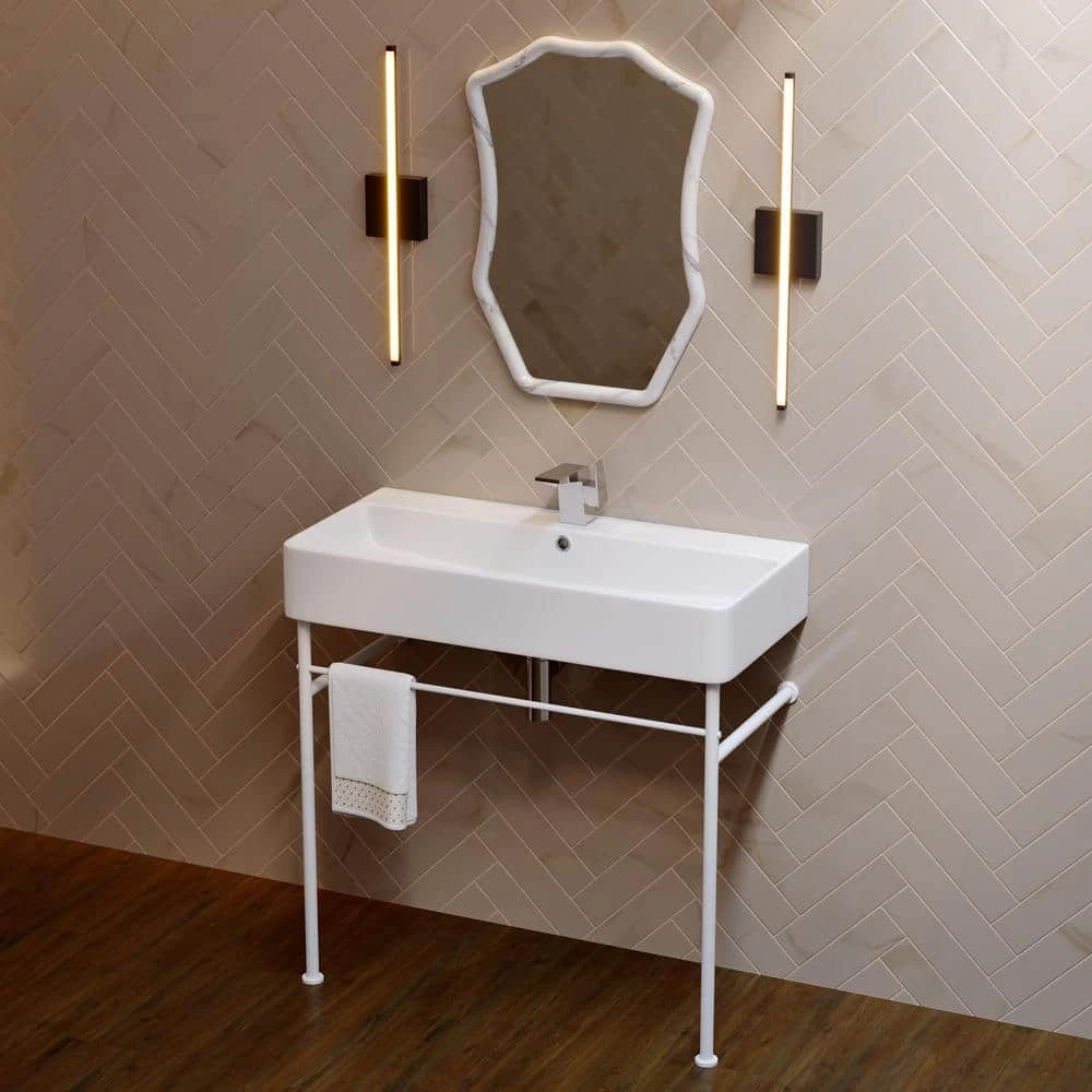 Swiss Madison Carre 36 in. Ceramic Console Sink Basin in White with Matte White Legs 11 Swiss Madison Carre 36 in. Ceramic Console Sink Basin in White with Matte White Legs - Image 9