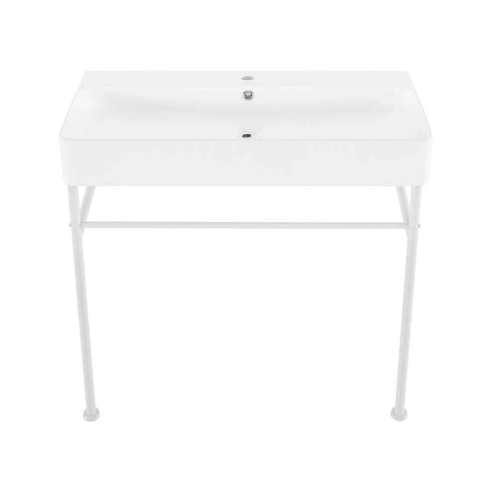 Swiss Madison Carre 36 in. Ceramic Console Sink Basin in White with Matte White Legs 10 Swiss Madison Carre 36 in. Ceramic Console Sink Basin in White with Matte White Legs - Image 8