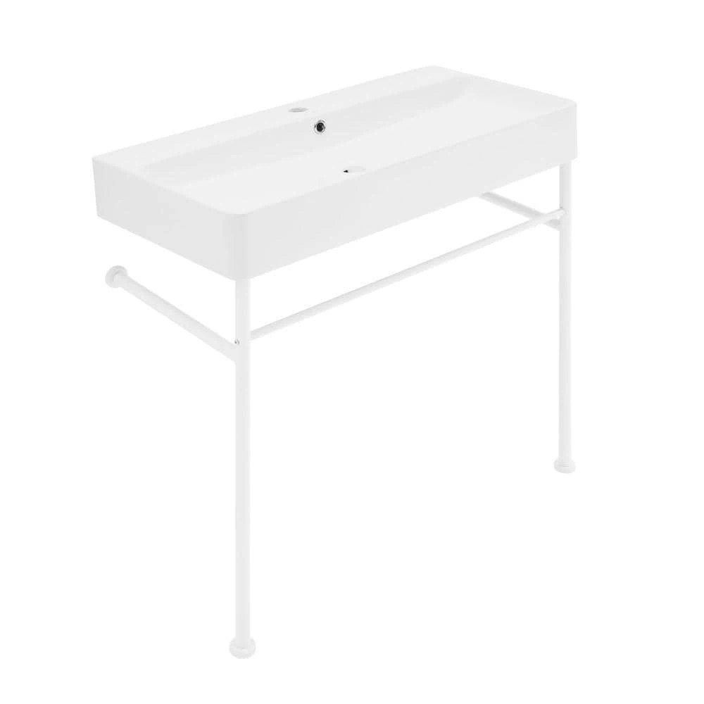 Swiss Madison Carre 36 in. Ceramic Console Sink Basin in White with Matte White Legs 4 Swiss Madison Carre 36 in. Ceramic Console Sink Basin in White with Matte White Legs - Image 2