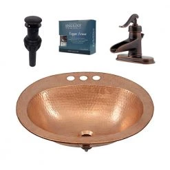 SINKOLOGY Kelvin All-in-One Drop-In Copper Bathroom Sink Design Kit with Pfister Faucet and Drain in Bronze