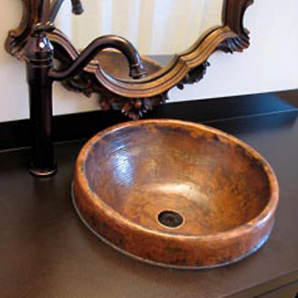 Novatto Granada Round Drop-In Copper Bathroom Sink in Natural 9 Novatto Granada Round Drop-In Copper Bathroom Sink in Natural - Image 7