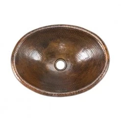 Premier Copper Products All-in-One Small Oval Self Rimming Hammered Copper Bathroom Sink in Oil Rubbed Bronze -Bathroom Sinks Sales oil rubbed bronze premier copper products drop in bathroom sinks bsp3 lo17rdb 4f 1000
