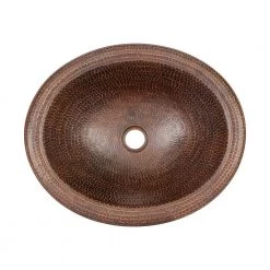 Premier Copper Products All-in-One Wide Rim Oval Self Rimming Hammered Copper Bathroom Sink in Oil Rubbed Bronze -Bathroom Sinks Sales oil rubbed bronze premier copper products drop in bathroom sinks bsp3 lo18rdb 4f 1000