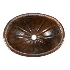 Premier Copper Products All-in-One Oval Sunburst Self Rimming Hammered Copper Bathroom Sink in Oil Rubbed Bronze -Bathroom Sinks Sales oil rubbed bronze premier copper products drop in bathroom sinks bsp3 lo19rsbdb 4f 1000