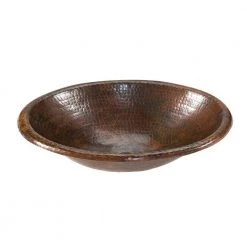 Premier Copper Products Self-Rimming Small Oval Hammered Copper Bathroom Sink in Oil Rubbed Bronze