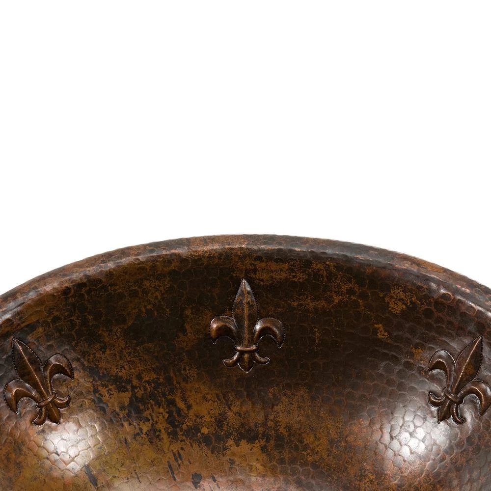 Premier Copper Products Self-Rimming Oval Fleur-De-Lis Hammered Copper Bathroom Sink in Oil Rubbed Bronze 5 Premier Copper Products Self-Rimming Oval Fleur-De-Lis Hammered Copper Bathroom Sink in Oil Rubbed Bronze - Image 3