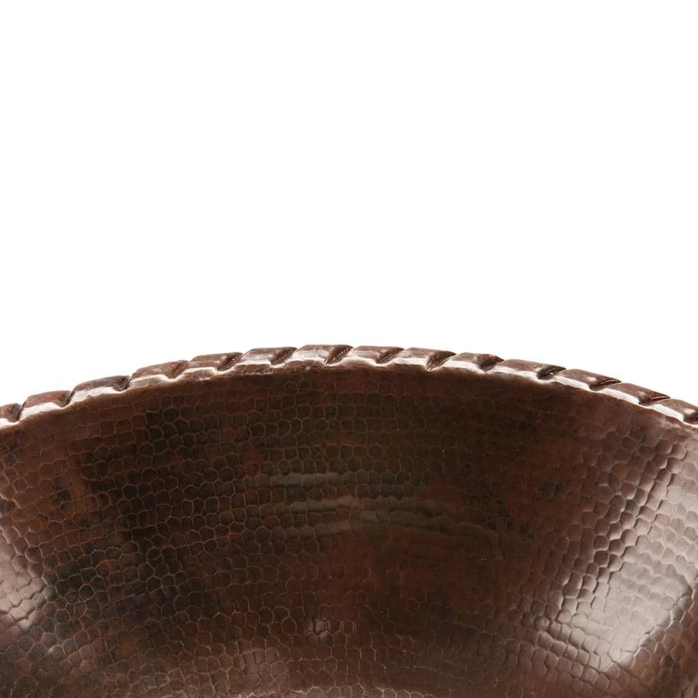 Premier Copper Products Self-Rimming Oval Roped Rim Hammered Copper Bathroom Sink in Oil Rubbed Bronze 5 Premier Copper Products Self-Rimming Oval Roped Rim Hammered Copper Bathroom Sink in Oil Rubbed Bronze - Image 3