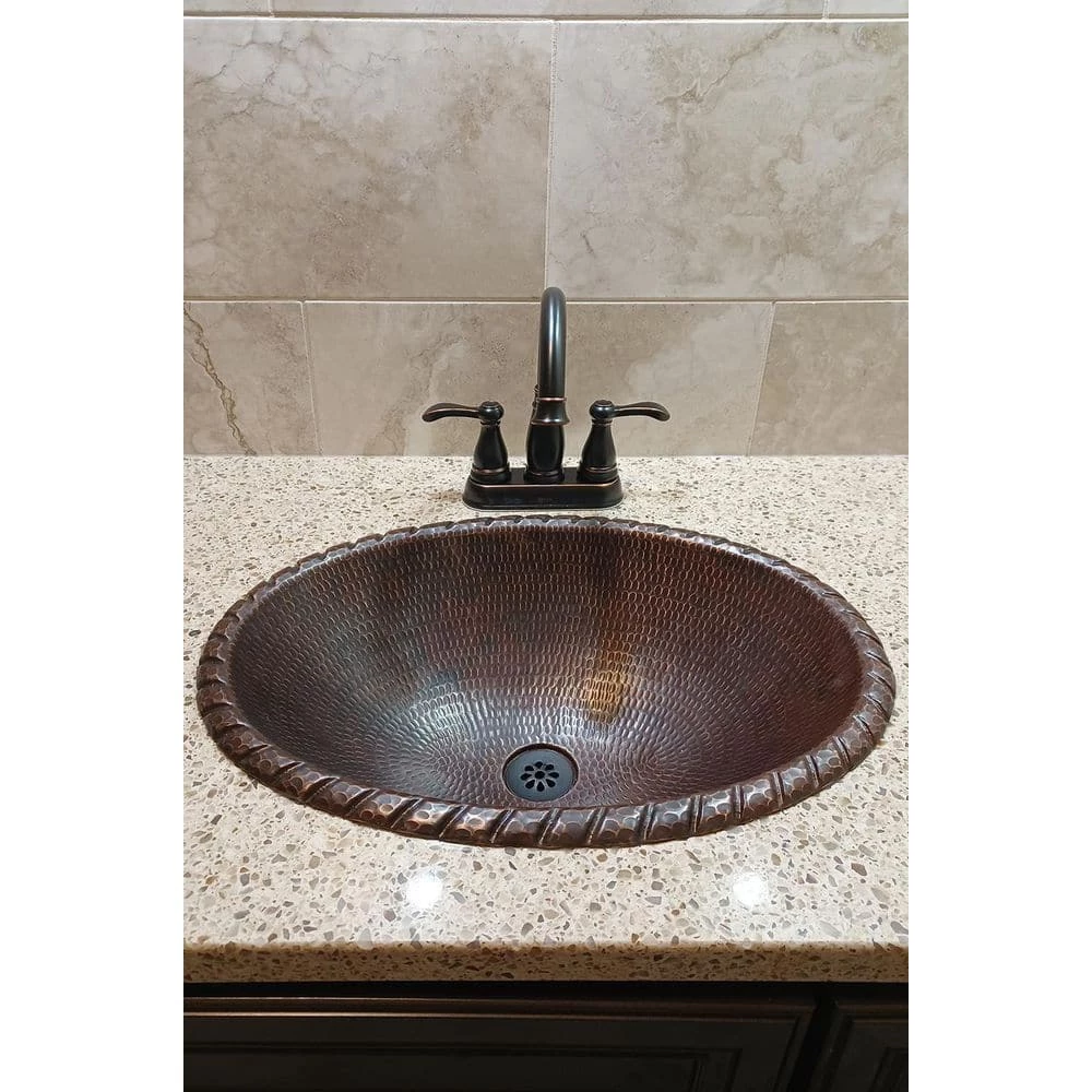 Premier Copper Products Self-Rimming Oval Roped Rim Hammered Copper Bathroom Sink in Oil Rubbed Bronze 3 Premier Copper Products Self-Rimming Oval Roped Rim Hammered Copper Bathroom Sink in Oil Rubbed Bronze