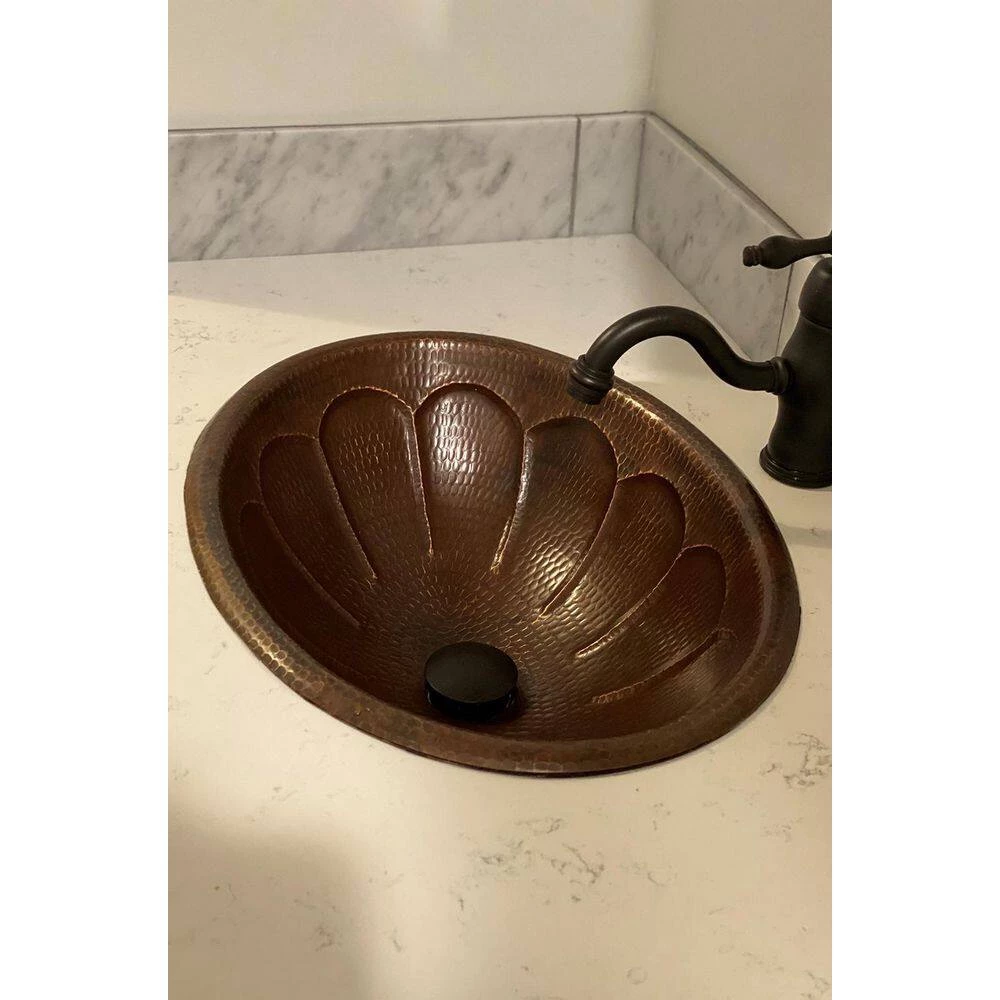 Premier Copper Products Self-Rimming Oval Sunburst Hammered Copper Bathroom Sink in Oil Rubbed Bronze 6 Premier Copper Products Self-Rimming Oval Sunburst Hammered Copper Bathroom Sink in Oil Rubbed Bronze - Image 4
