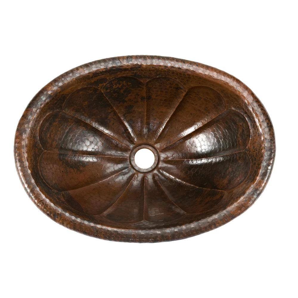 Premier Copper Products Self-Rimming Oval Sunburst Hammered Copper Bathroom Sink in Oil Rubbed Bronze 4 Premier Copper Products Self-Rimming Oval Sunburst Hammered Copper Bathroom Sink in Oil Rubbed Bronze - Image 2